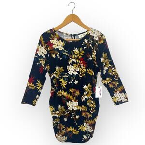 Jessica Simpson NWT Floral Maternity Top Size M long Sleeve Navy Blue Floral